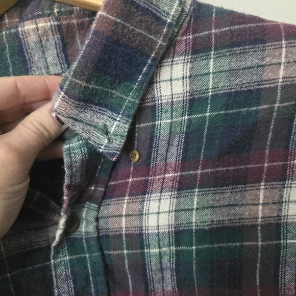 American Eagle Vintage Y2K Purple Green Plaid Flannel Shirt Men’s Size XL - Picture 3 of 8